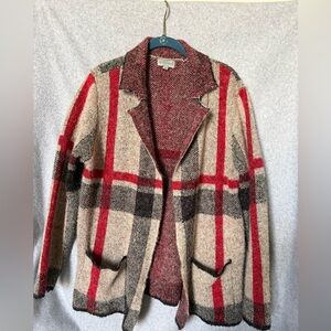 Joseph A Red and Beige Plaid Cardigan